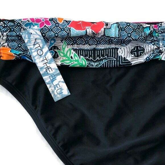 Into the Bleu by Amerex Womens Hipster Bikini Bottom Size 14 Black Floral Waist - Picture 3 of 4